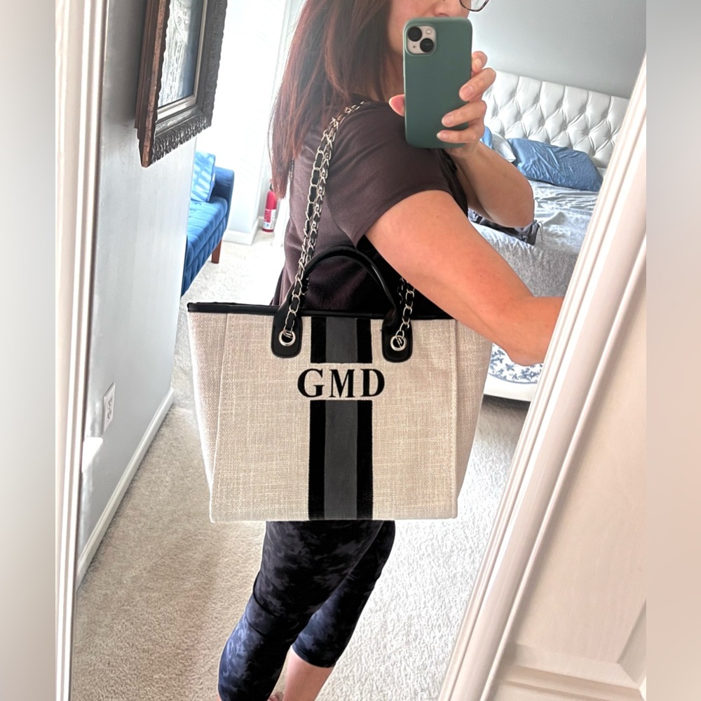 Lily & Bean ⭐️ INITIALS GMD ⭐️Cream and Black Canvas Tote Bag with Monogram